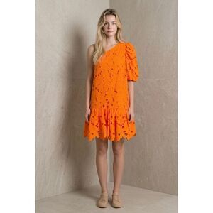 NWT Zac Posen One Shoulder Floral Embroidered Dress Apricot Orange Size 6 Puff S